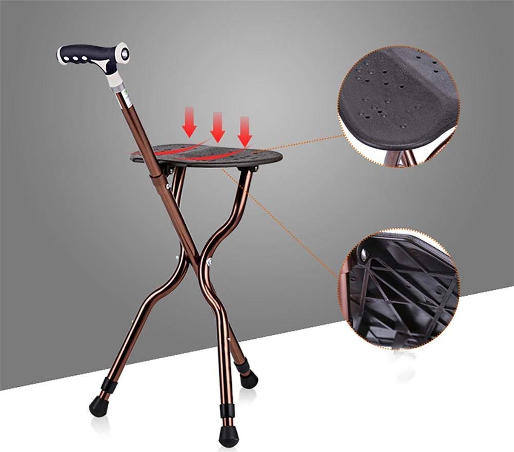 Bastón Plegable, Ligero, de Altura Ajustable, Asiento, bastón, Taburete de Descanso de Pesca portátil con luz Led para Personas Mayores, muletas