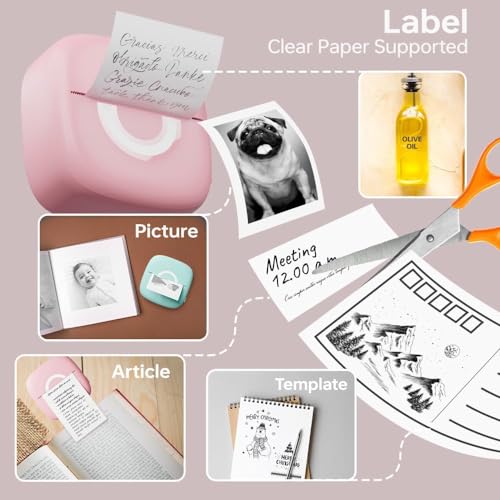 Image of SEZNIK Mini Printer, Inkless, Bluetooth, Portable Printer, Compatible with Android, iOS Mobile, Laptop. 1 Year Warranty (Mini-C13-Pink)