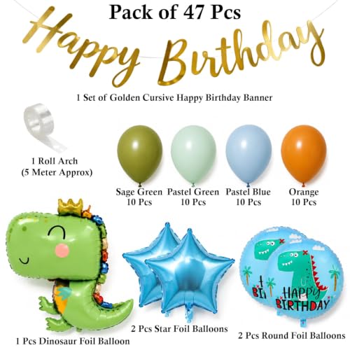 Image of Dinosaur Birthday Decoration Set, 47 Pcs Balloon Kit