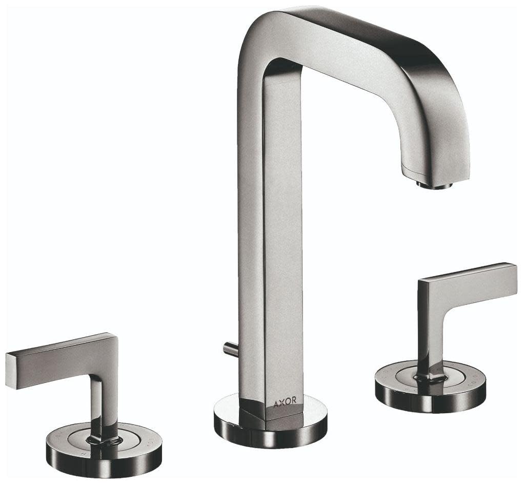AXOR Citterio Modern Minimalist Hand Polished 2-Handle 9-inch Tall Bathroom Sink Faucet with Drain Assembly Set in Chrome