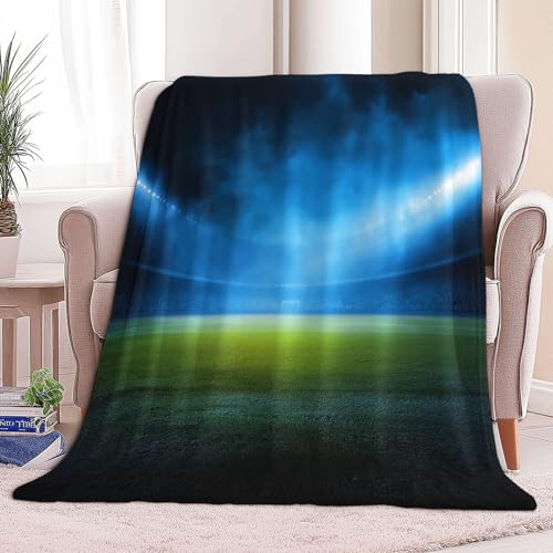 Azul Manta Franela para Cama 180 x 200 cm Campo De Fútbol Deportivo Manta de Microfibra Suave Cálida Transpirable, para Cama sofá Oficina Coche Viajes Camping