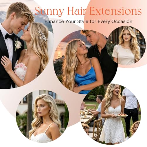 Image of Sunny Hair Clip in Hair Extensions Real Human Hair Brown Blonde 20 Inch | Clip in Hair Extensions Human Hair Highlights, Added Flowing Volume with Natural Look for Daily Wear & Concert Night 120g