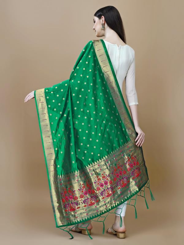 Image of DEVANGI Women's Woven Banarasi Silk Dupatta /Chunni For Women, Floral Print 1 Meter Wide and 2.3 Meter Length Printed Designer Dupatta /Chunni For Girls