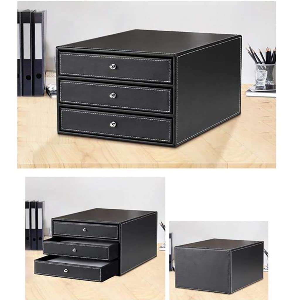 Schubladenbox,Bürobox mit 3 Schüben,Ablageboxen,Ordner a4 Breit,Schubladenbox Pappe,PU-Leder Chubladenbox zur Dokumentenablage,Stehsammler,Briefablag,für Bürobedarf