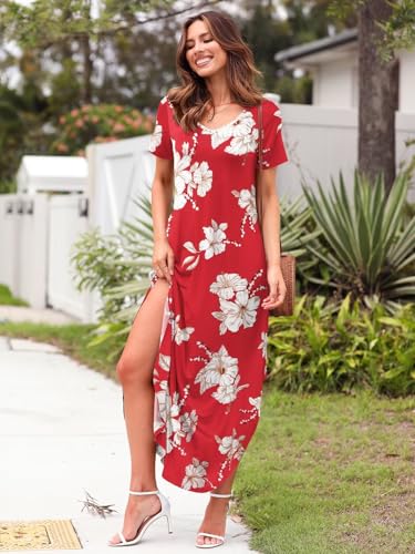 Image of BELAROI Plus Size Maxi Dress for Women Summer Casual V Neck Short Sleeve Long Dress with Pockets Beach Vacation Cover Up