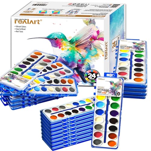 REALART 18 Colors Watercolor Paint Set Bulk Pack of 24 Water Color Paint Sets Water Color Sets