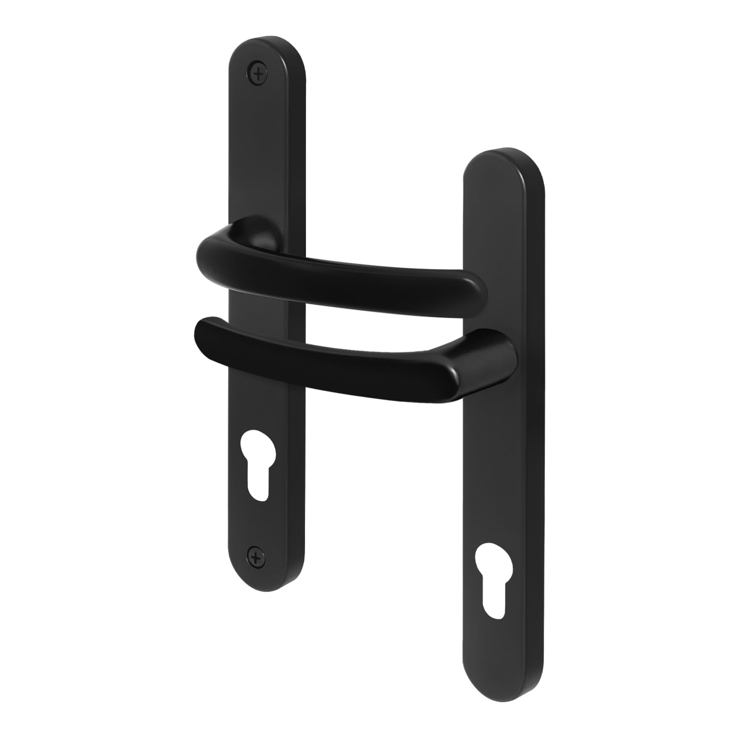 EAI Black UPVC Door Handles, Composite Front Door Handles Sprung, 92mm PZ Centres, 215mm Screw to Screw, 246x32mm Backplate
