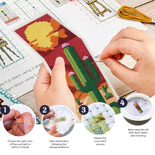 Image of ACRNIGHEET 6PCS Cross Stitch Bookmark Kit for Beginner Stamped Cross Stitch Kits for Adults Cactus DIY Tassel Embroidery Bookmark Kits Needlepoint Kit with Instructions Craft Gift 8.5''x3'' 11CT