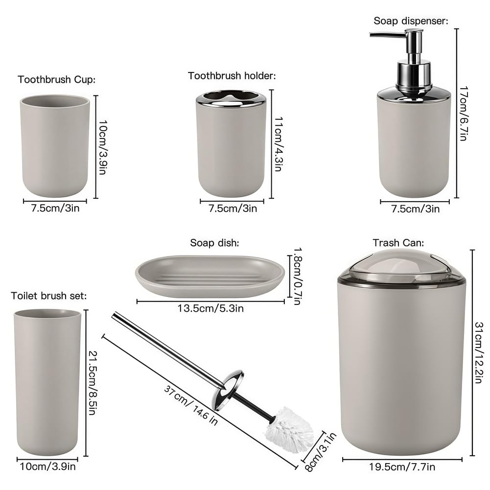 Set Completo di Accessori per il Bagno, Moderno ed Elegante - 6 pezzi, Con Dispenser Sapone, Portaspazzolino, Portasaponetta, Portascopino, Pattumiera, Tazza per Spazzolino da Denti,Verde