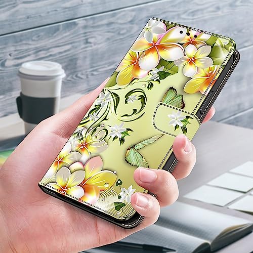 VODEFOX for iPhone 12 Case,iPhone 12 Pro Phone Case Wallet,Cute 3D Print Flip Folio PU Leather Phone Cover with Card Holder Magnetic Closure for iPhone 12 / iPhone 12 Pro - Green Floral Butterfly