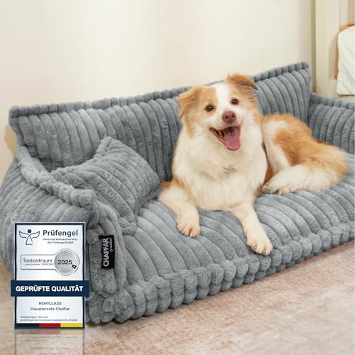 noviclass® Hundesofa Chaffar Hundebett | Orthopädische Matratze | Moderner Stil | Cord-Design Größen (Lichtgrau, XXL (140cm))
