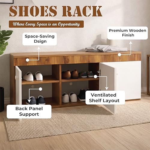 Image of Amazon Brand - Solimo Engineered Wood 3 Door Shoe Rack Walnut Finish | 120D X 40W X 47.5H Centimeters