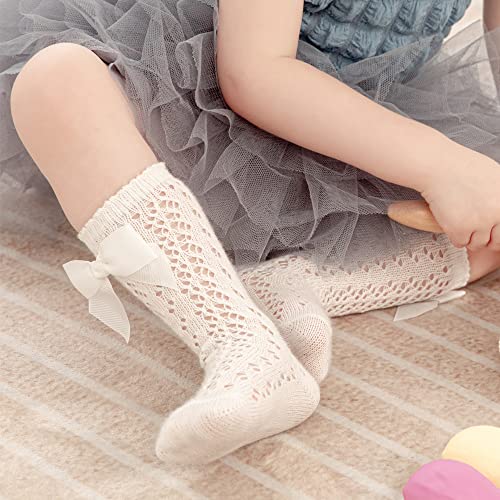 Baby Girl Knee High Socks 5 Pairs Mesh Hollow Out Knit Tube Stockings With Bow For Toddler Kids (Mesh, 12-36 Months) #TOP2