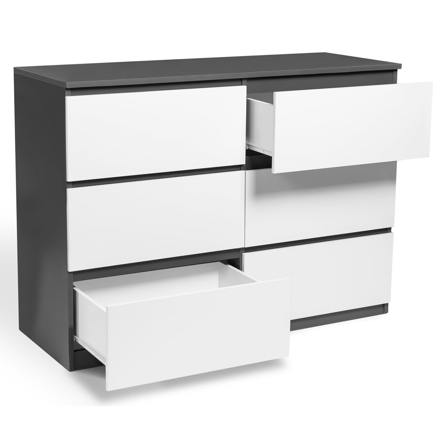 IDMarket - Commode 6 tiroirs TOMI 110 cm Bois Gris et Blanc