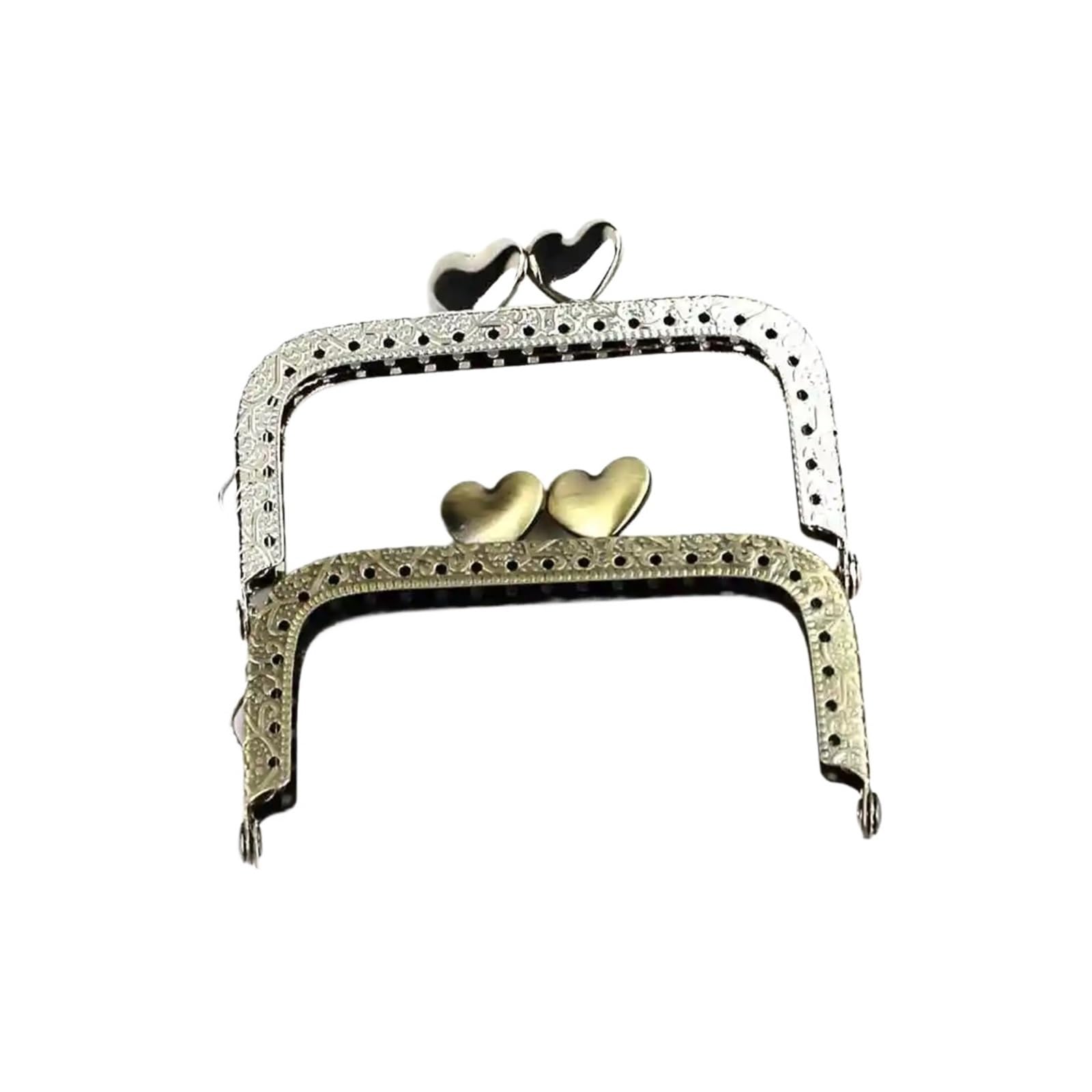 PVUVTNAHW 10Pcs/Lot 8.5CM Bronze/Silver Square Embossing Metal Purse Frame Love Heart Kiss Clasp Handle For Bag Accessory(Mix colors)