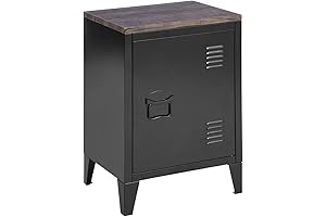 FurnitureR Metal Locker Storage Nightstand for Boy Teens Bedroom with Wood Top/Door...
