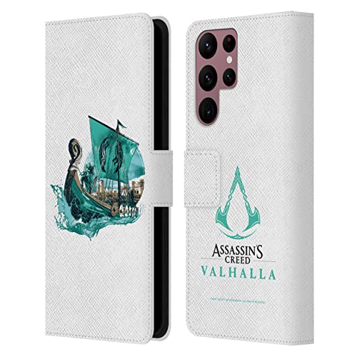 Étui Assassin's Creed S22 Ultra : housse portefeuille en cuir Eivor's Drakkar Valhalla
