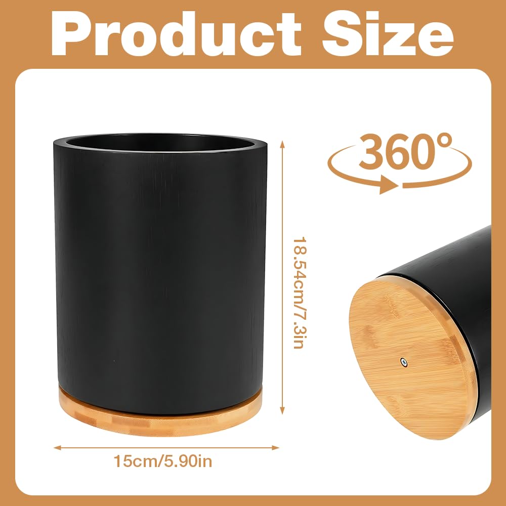 NAVESO Porta Mestoli da Cucina, Porta Utensili da Cucina in Legno Girevole a 360°, Impermeabile Portamestoli Cucinas per Cucchiaio, Frusta, Forchetta Nero