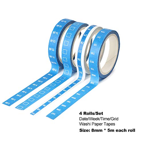 4 rolos/set 8mm * 5 m fitas adesivas data semana tempo grade Washi fitas de papel decorativa papelar