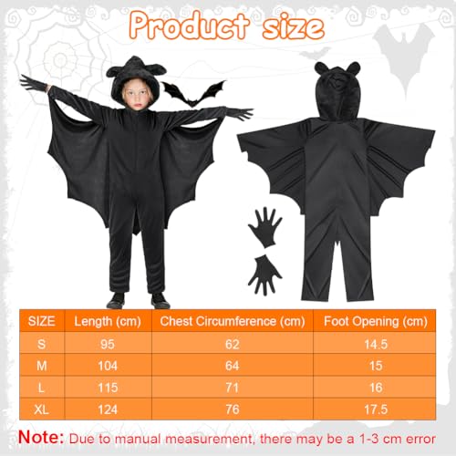 Aomig Kids Bat Vampire Wings Costume Jumpsuit for Halloween, Black - Image 2