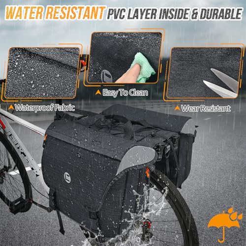 Image of WOTOW Panniers Bike Bags Waterproof - Rear Bike Rack Bag Expandable to 35L, Double Pannier Bicycle Saddle Bag Trunk with Handles, E-bike Accessories for Adult Cycling Travel Cargo Storage (25L-35L)