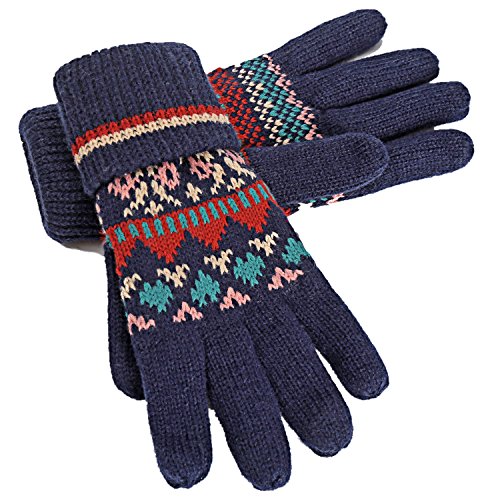 Cozy Design Women's Knitted Gloves with Roll Up Cuffs for Winter Color Blue