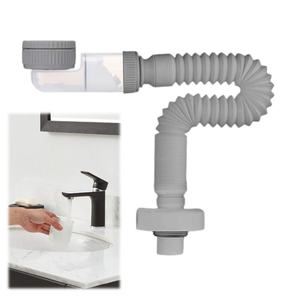 DASIAUTOEM 1 1/4 Inch Siphon, Space-Saving Siphon, Adjustable Sink Siphon, Flexible Drain Hose, Odour-Proof Flexible Siphon