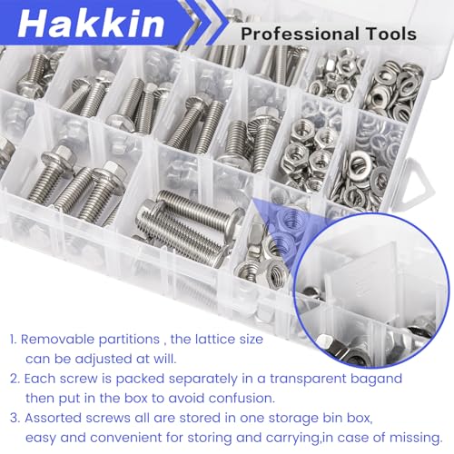 Hakkin M5 M6 M8 HEX HEAD FLANGE BOLTS 360Pcs M5 M6 M8 Flange Hex Head Bolts And Nuts Assortment Kit, 304 Stainless Steel Flange Metric Bolt Assortment thumb #6