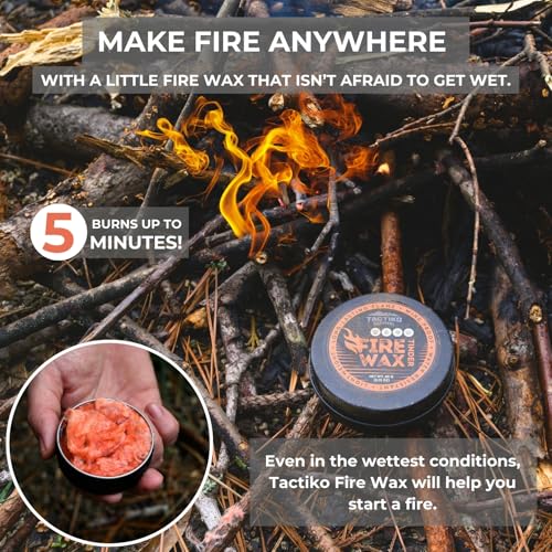 Tactiko Fire Wax - Burns Up to 5 Minutes, 50 Uses, 60g - Perfect for Wet Wood - Compact, Water & Wind Resistant - Camping Gear, Survival Kit, Hikers, Emergency Use - U.S. Company (1 Pack) - Image 3
