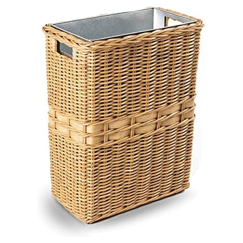 The Basket Lady Large Rectangular Wicker Waste Basket with Metal Liner, 14.5 in L x 9 in W x 18 in H, Sandstone Cover