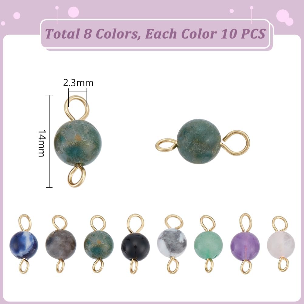 UNICRAFTALE 80Pcs 8 Colors Crystal Birthstone Charms Stone Connectors Charm Round Link Connector Charms for Jewelry Making Natural Gemstone Charms for Bracelets Necklaces Findings - Image 3