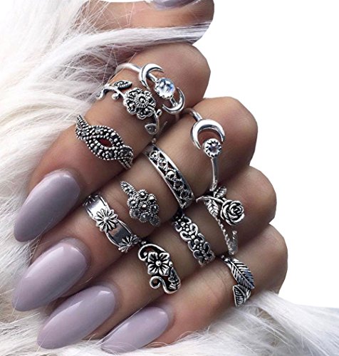 Preisvergleich Produktbild 11Pcs Damen Knuckle Ring Set Vintage Midi Ring Mond-Blumen Ringe Schmuck