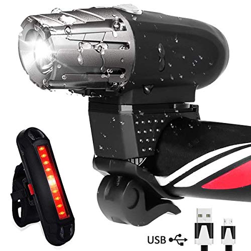 AOMEES LED Bike Light Set, LED Bike Lights Torch Front Headlight & Tail Light USB Rechargeable Front Lights Waterproof