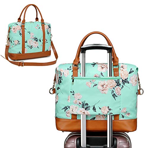 CAMTOP Beach Travel Tote Duffle Overnight Weekender Beach Bag Women Ladies Carry on Beach Tote with Trolley Sleeve (Flower A-Mint Green)