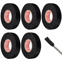 5 Stück KFZ Gewebeband Schwarz, 19mm x 15m Selbstklebendes Gewebeklebeband, Kabelbaum Klebeband, Auto Kabelbaum Filzband, Panzerklebeband Kabelbäume Elektriker Band für Kfz Motorrad Elektrisches