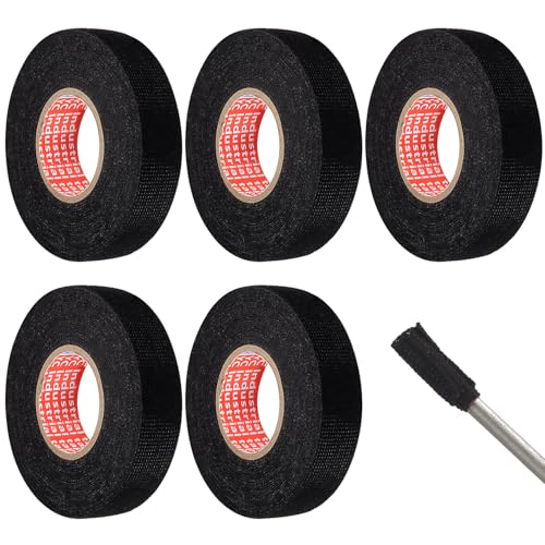 5 Stück KFZ Gewebeband Schwarz, 19mm x 15m Selbstklebendes Gewebeklebeband, Kabelbaum Klebeband, Auto Kabelbaum Filzband, Panzerklebeband Kabelbäume Elektriker Band für Kfz Motorrad Elektrisches