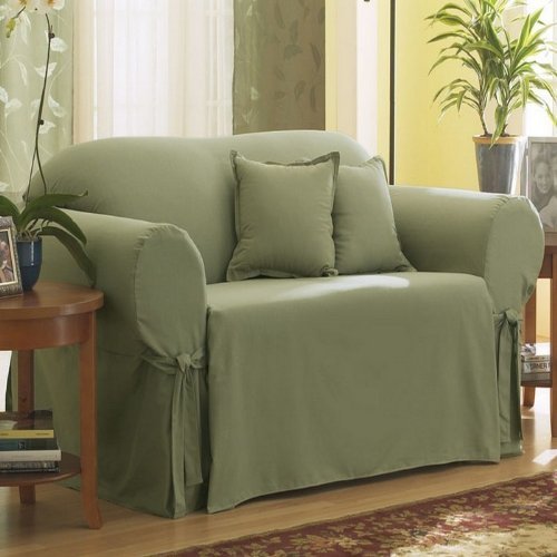 SureFit Cotton Duck One Piece Loveseat Slipcover, Sage