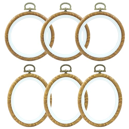 Image of Hordion 6 Pieces 4 Inch Embroidery Hoops, Imitated Wood Cross Stitch Hoop Ring Oval & Round Embroidery Hoop Frame for Ornaments Art Craft Sewing, ZC24012583