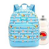 Bluey Mini mochila para crianças – Pacote com mochila de lona de 25,4 cm Bluey e Bingo com bolso frontal e garrafa de água | Conjunto de mochila Bluey para meninas e meninos, Multicor, Bluey Backpack