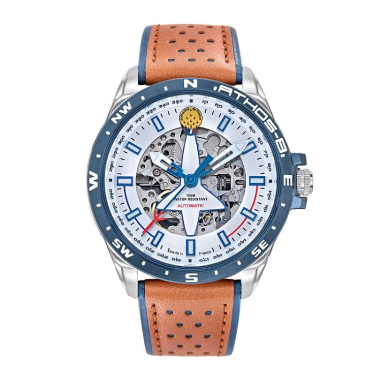 Montre Aviateur Patrouille de France - Athos 8 - Automatique Squelette - Cuir Marron et Bleu