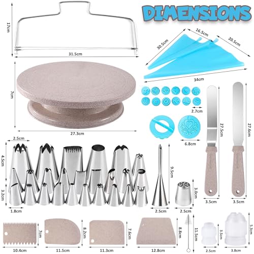 SAKUUMI 54pcs Cake Decorating Kit Baking Tools Supplies with Cake Turntable, Cake Leveler, 27 Piping nozzles, 2 Pastry Bag - Image 2