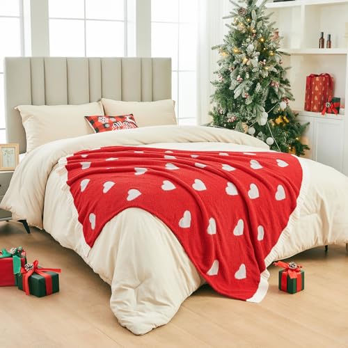 Image of CozeCube Reversible Knit Throw Blanket, Red Love Heart, 50 inchx60 inch