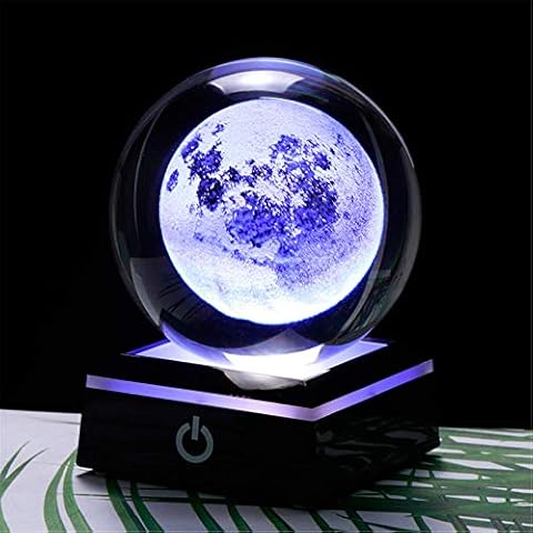 Qianwei Moon Crystal Ball Stand(3.15inch), 3D Crystal Ball with Led Light, K9 Clear Crystal Ball for Home Decoration Cover