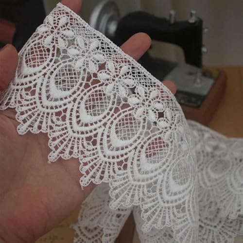 Elegante aplique de encaje de malla blanca de 15 yardas con bordado floral 6