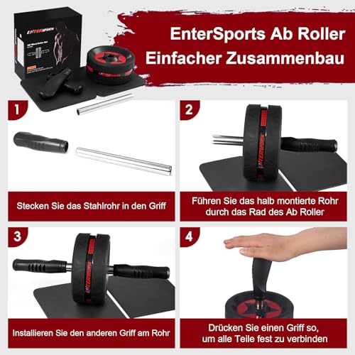 EnterSports Bauchroller, Bauchmuskeltrainer, Bauchmuskelroller mit Zwei Kniematte, Bauchrad Für Bauchmuskeltraining, Bauchtrainer für Zuhause, Geeignet für Anfänger, Fortgeschrittene und Profis