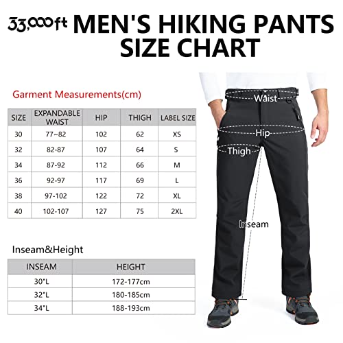33,000ft Outdoorhose Herren Softshellhose Wasserdicht Winddicht Skihose Warm Fleece Gefüttert Herrenhose Winter Trekkinghose Wanderhose Schwarz S/32W/30L