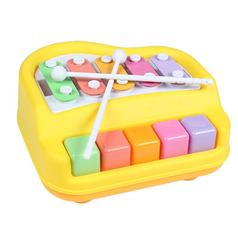 2 in 1 Xylophone for Toddlers Baby Xylophone Piano Toy with 5 Multicolored Key Scales and Two Mallets for Kids Educational Musical Learning Instruments Toy for Boys and Girls (Yellow)