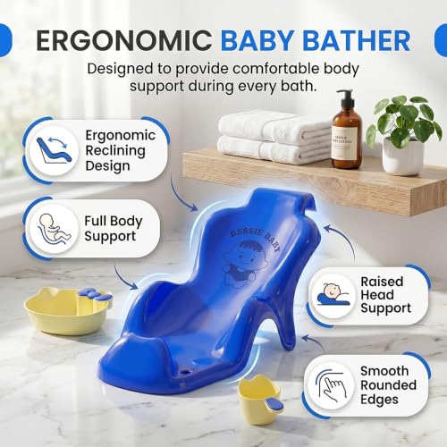 Image of StarAndDaisy Bath Tub for Baby 0-5 Years / Bath tub for Kids with 0-3 Years Girls & Boys with bathseat, Legs, mug and soap tray, Space Saving Design, Newborn Baby Bathing Tub, Easy to Store (Cream-Blue)