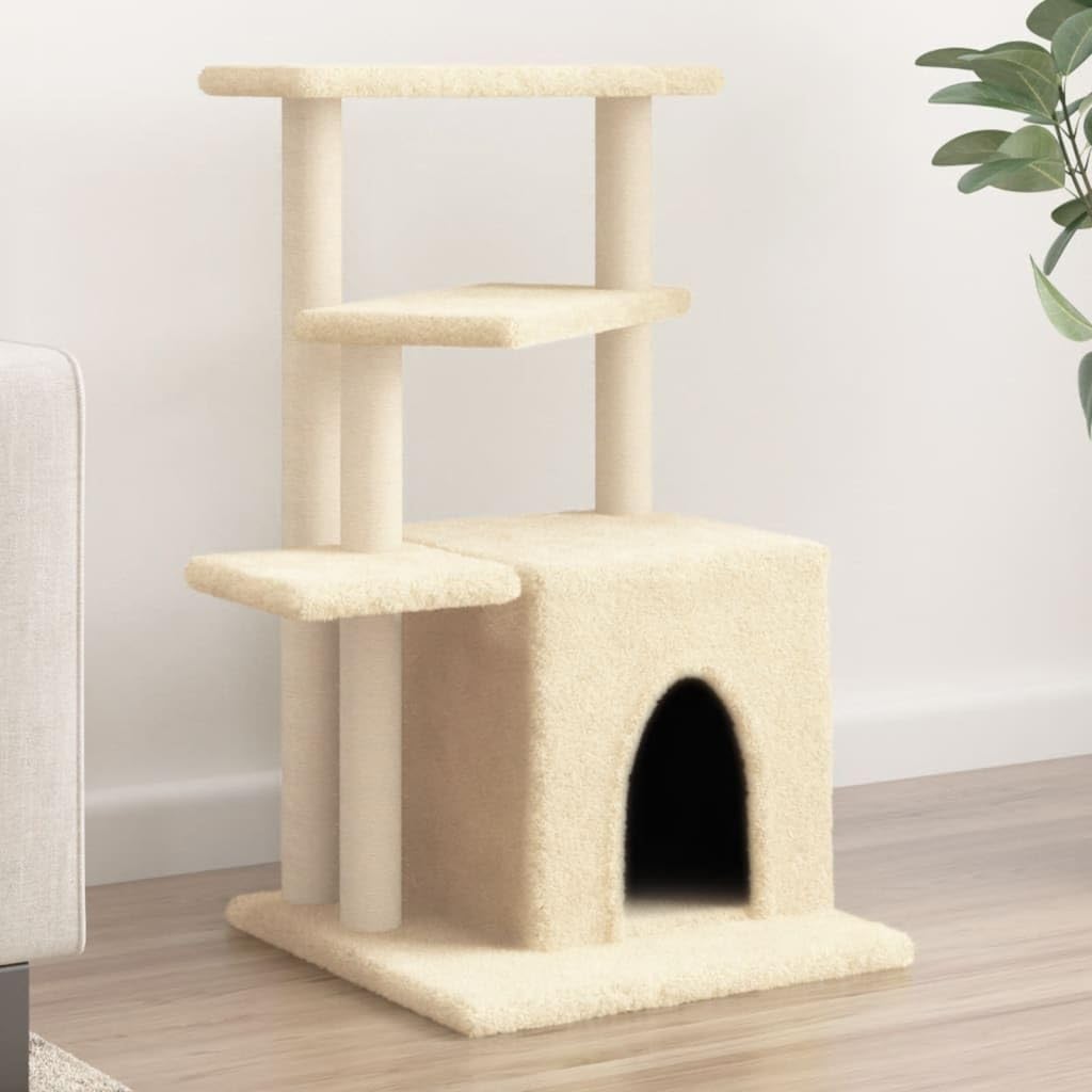 Kratzbaum Katze mit Sisal Stamm, Kletterbaum mit Höhle und Hängematte, Plüsch Liegemulde, kratzbrett, Spielturm für Klettern, Spielen, Schlafen in Wohnung und Balkon, 59,5 x 59 x 83,5 cm