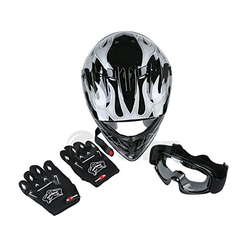 image for TCMT Dot Youth & Kids Motocross Offroad Street Helmet Black Skull Moto